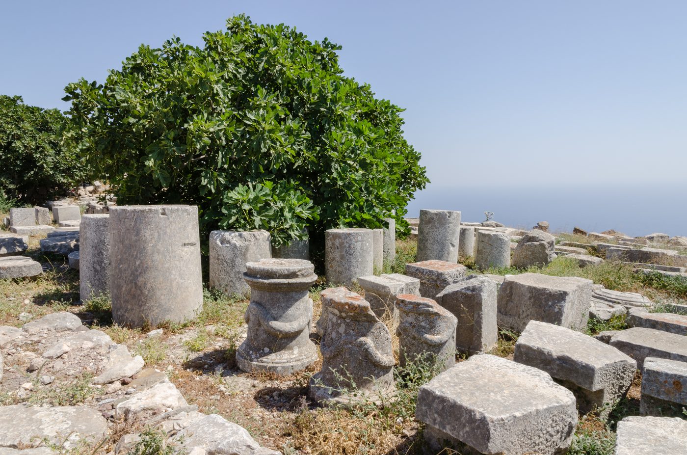 Ruins of the ancient city of Thera on Mesa Vouno mountain, Santorini