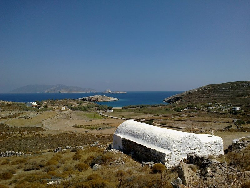A serene view of the Aegean Sea from the cliffs of Agios Modestos on Folegandros.