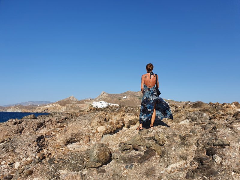 Looking out from the rocks near the Portara toward Naxos Chora and the hills behind