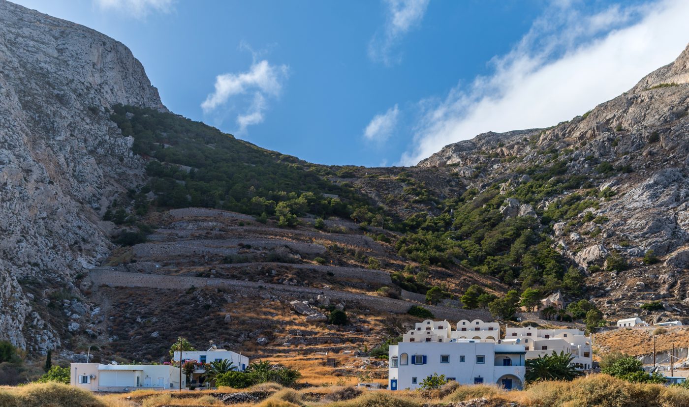 The Santorini landscape viewed from the countryside during a November visit