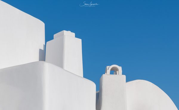 Detail of the village of Pyrgos, Santorini, with traditional whitewashed buildings