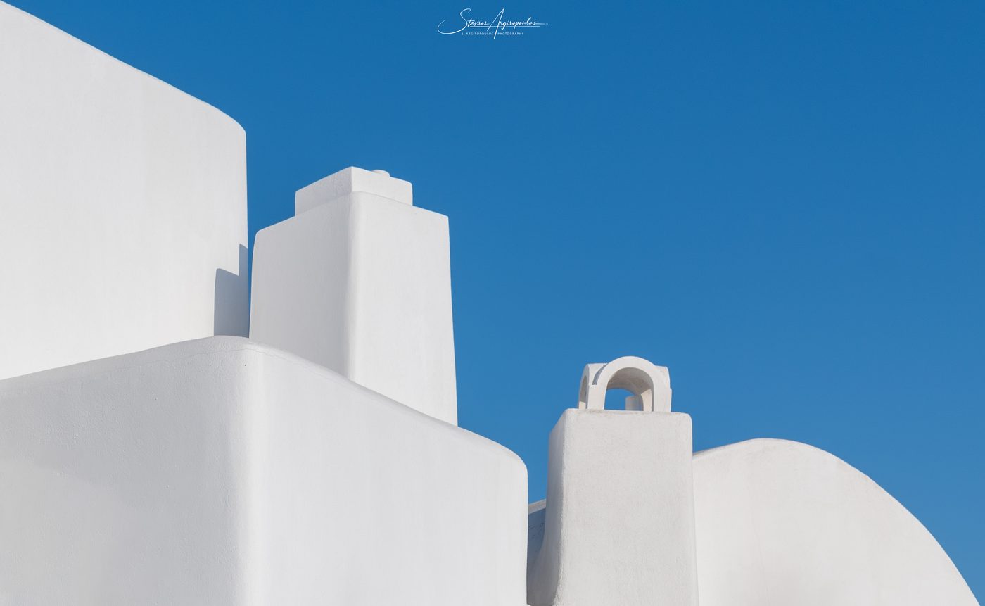 Detail of the village of Pyrgos, Santorini, with traditional whitewashed buildings
