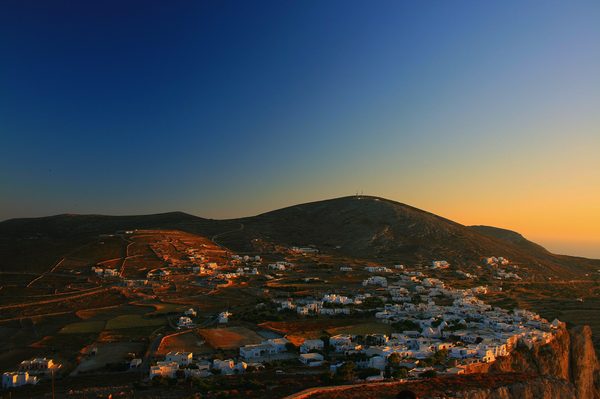 Sunset over the Chora of Folegandros island, Cyclades, Greece