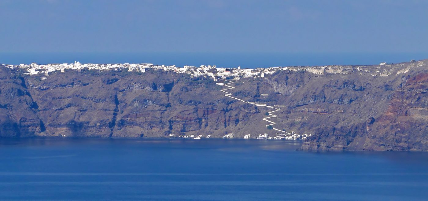 The village of Manolas on Thirassia island with the Santorini caldera behind